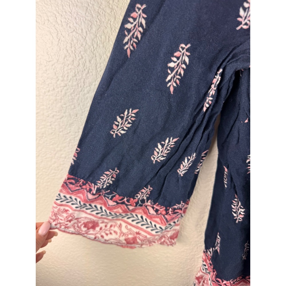 Style& Co Navy Blue Floral Print Lace Up Tassel Tunic Top Womens Size S Boho - Picture 3 of 10